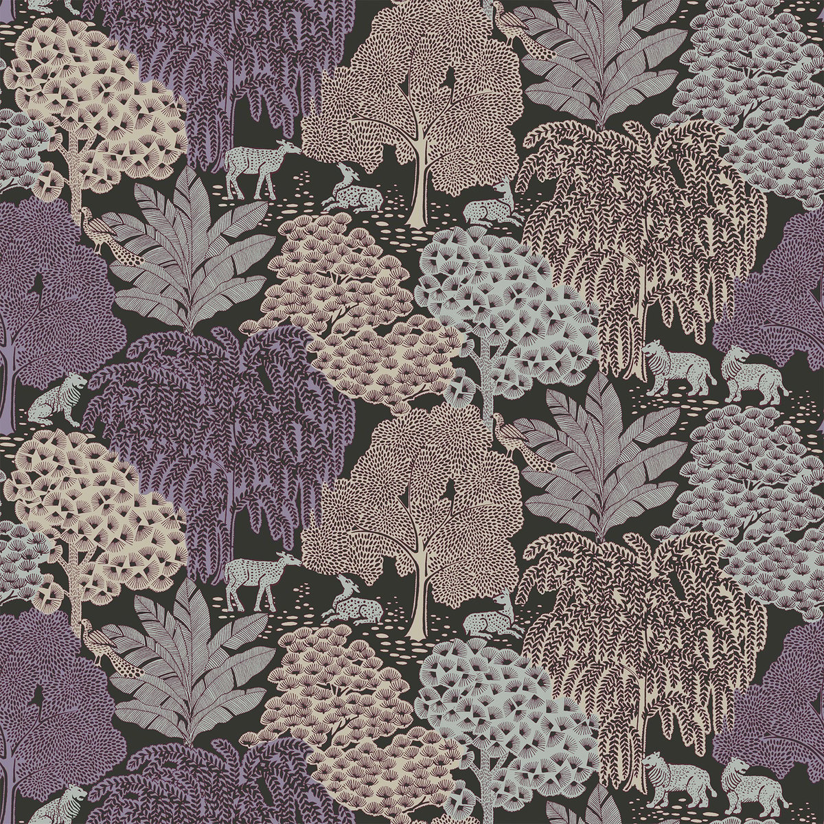 Papier peint forêt de Garwood gris, violet, sépia, LAURA ASHLEY
