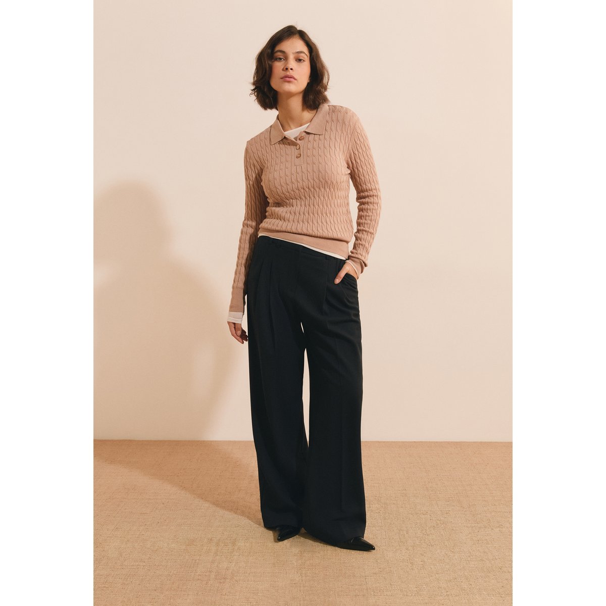 ETAM PULL LAURE POLO - PULL ML taupe, ETAM