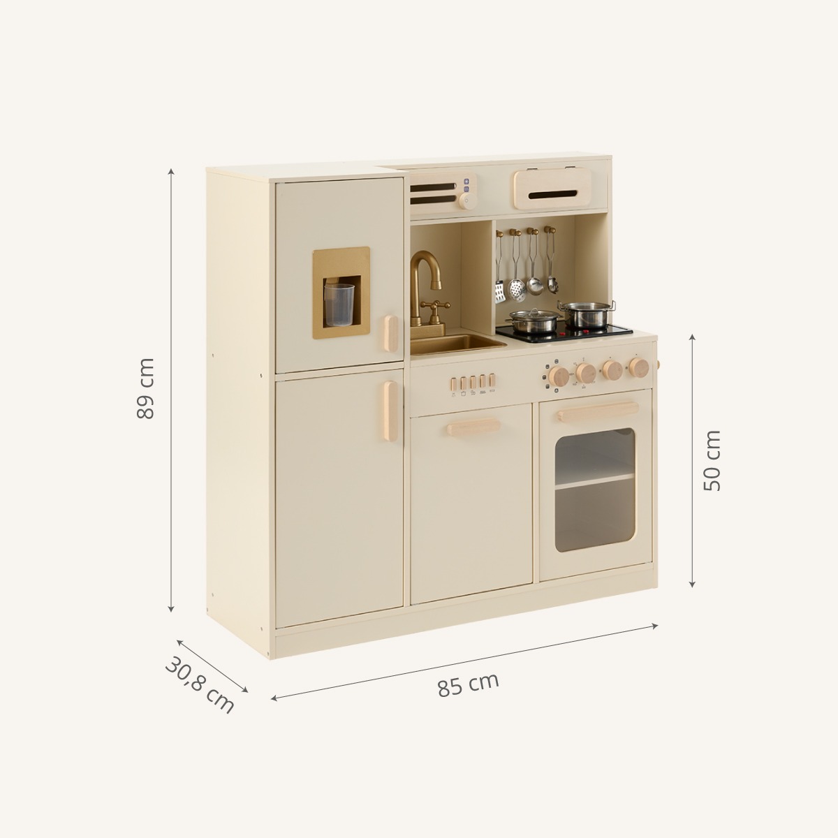 Cuisine en bois enfant XL «Noisette» – 9 accessoires incl. NOISETTE beige, PETITE AMELIE