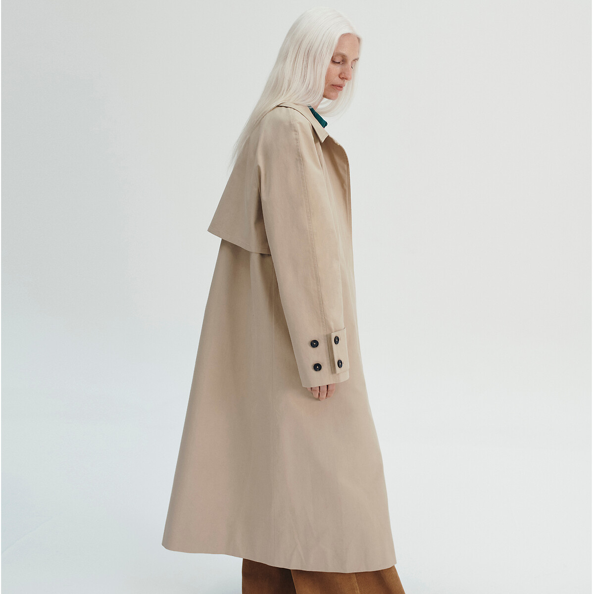 Long Trench Coat with Button Fastening beige, La Redoute Collections x ADN Paris