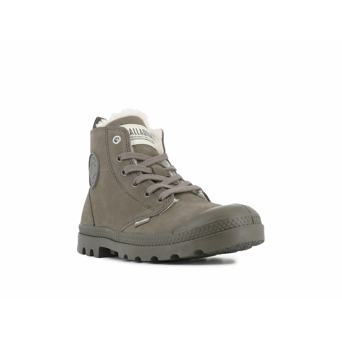Bottines Pampa Hi Zip Wool fourrées en cuir gris, PALLADIUM