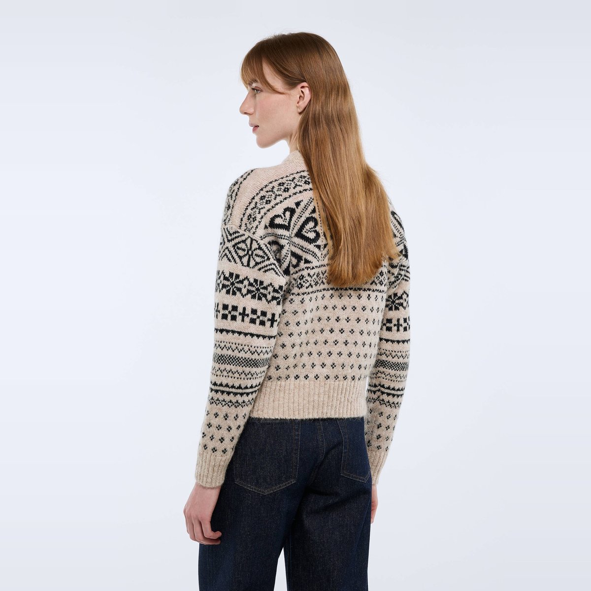 Pull en jacquard fantaisie à manches longues noir, MONOPRIX