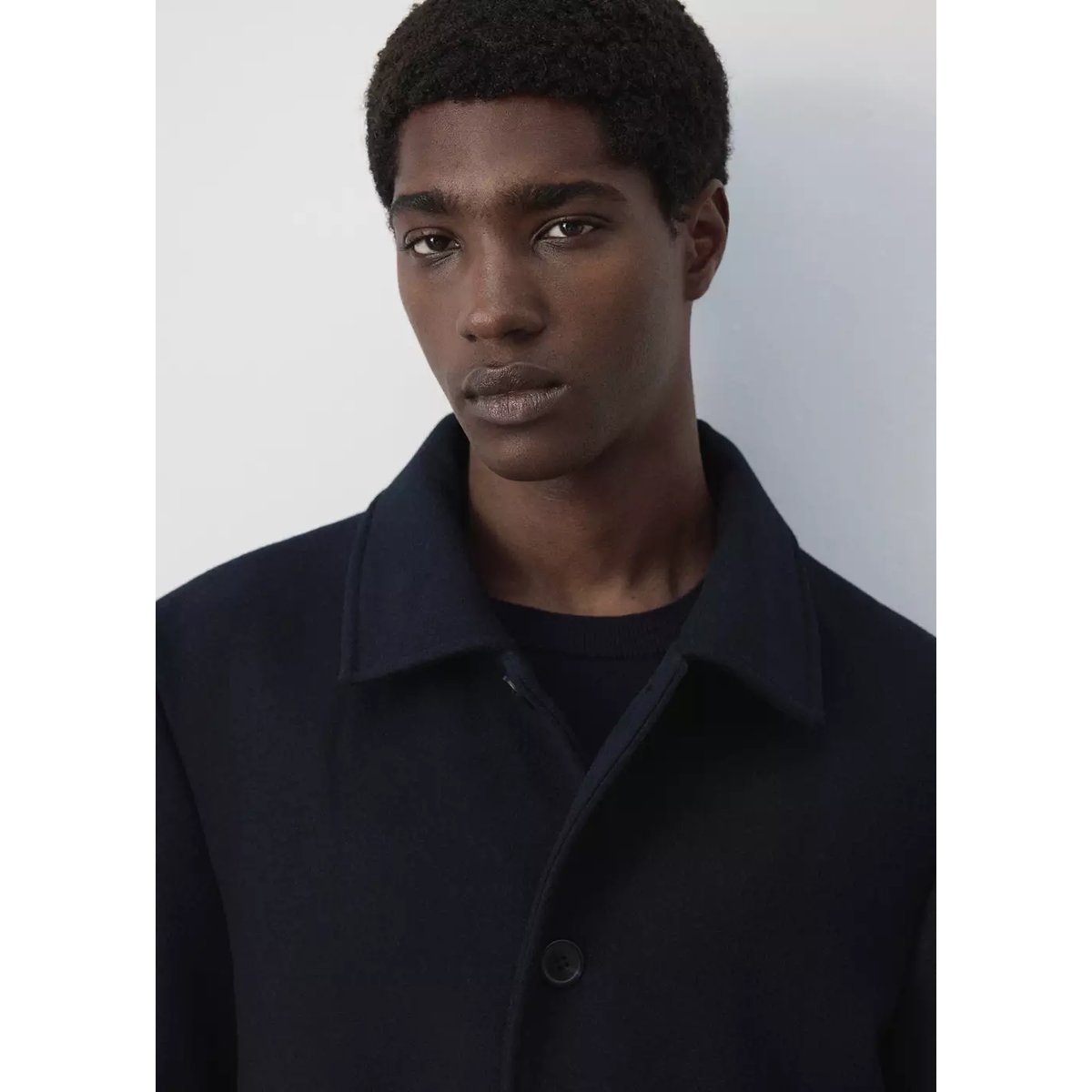 Manteau en laine à col chemise bleu nuit, MANGO MAN