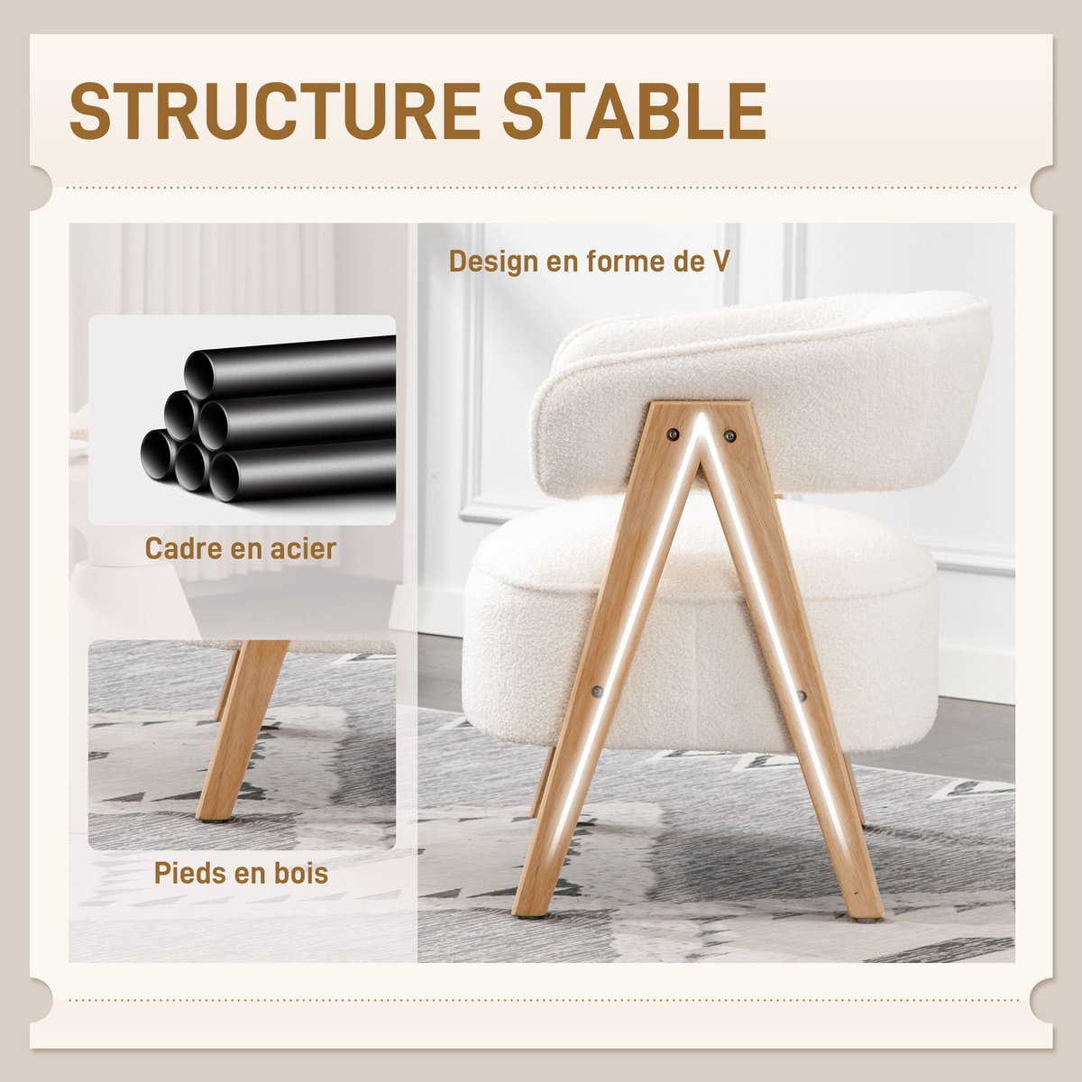 Accent Chair Tissu bouclette Blanc blanc, HOMCOM