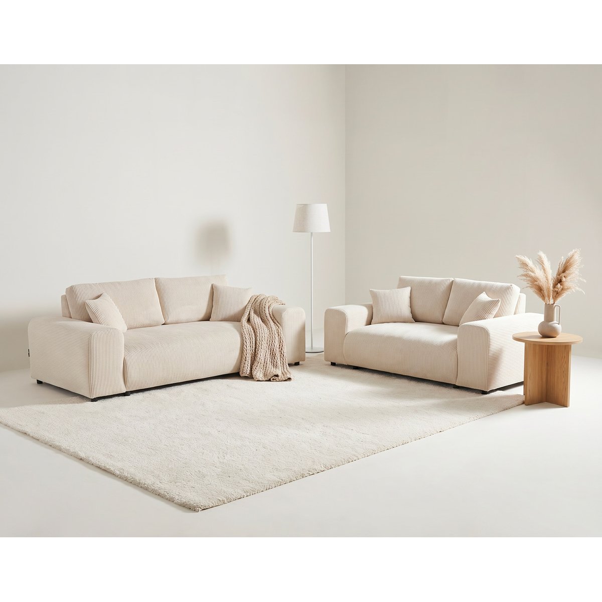 Garance - Ensemble de canapés droits 2+3 places velours côtelé beige, LISA DESIGN