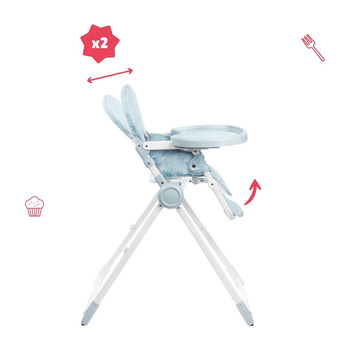 Chaise haute ultra compacte pliable bleu, BADABULLE