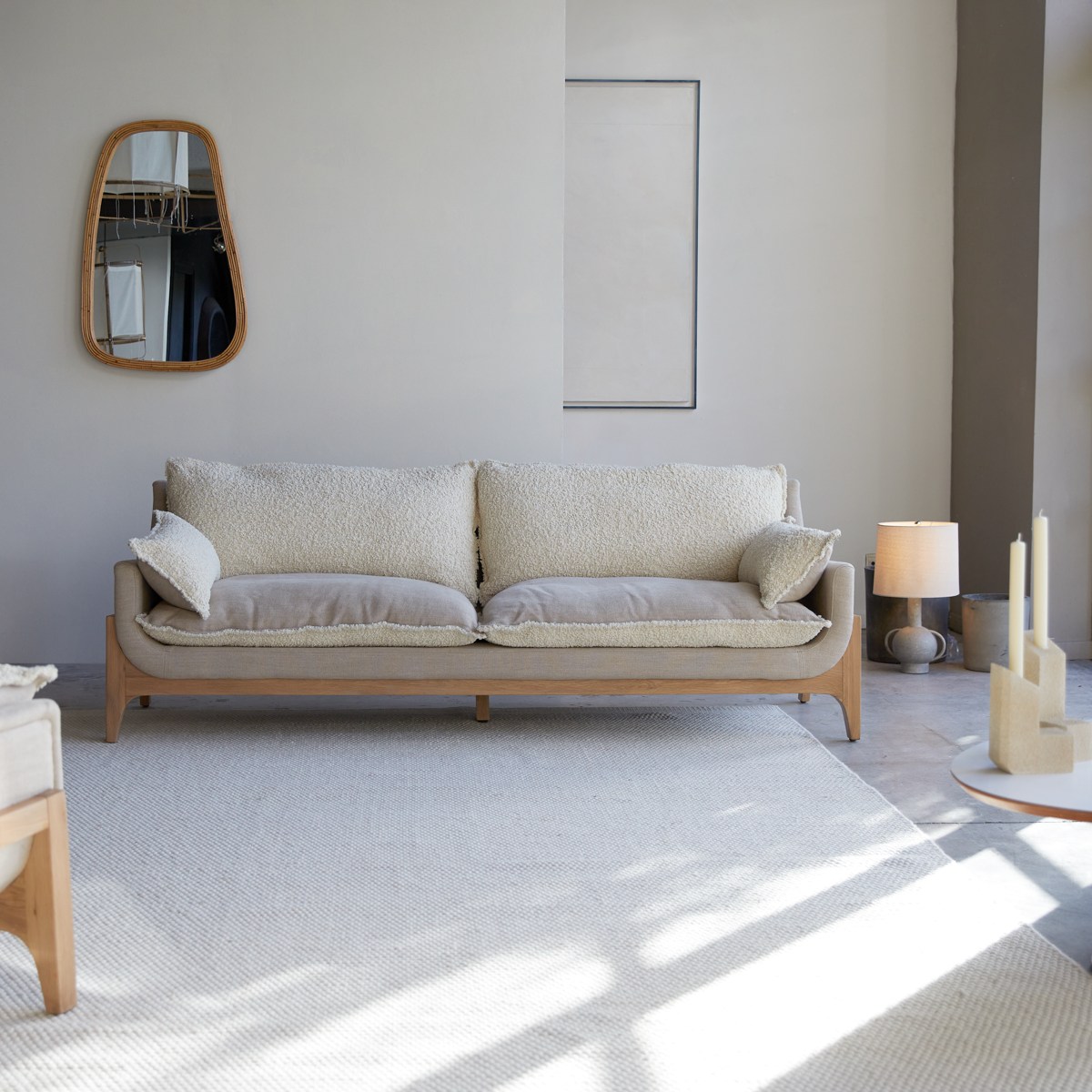 Canapé droit en Tissu massif, WOODNEST beige, TIKAMOON