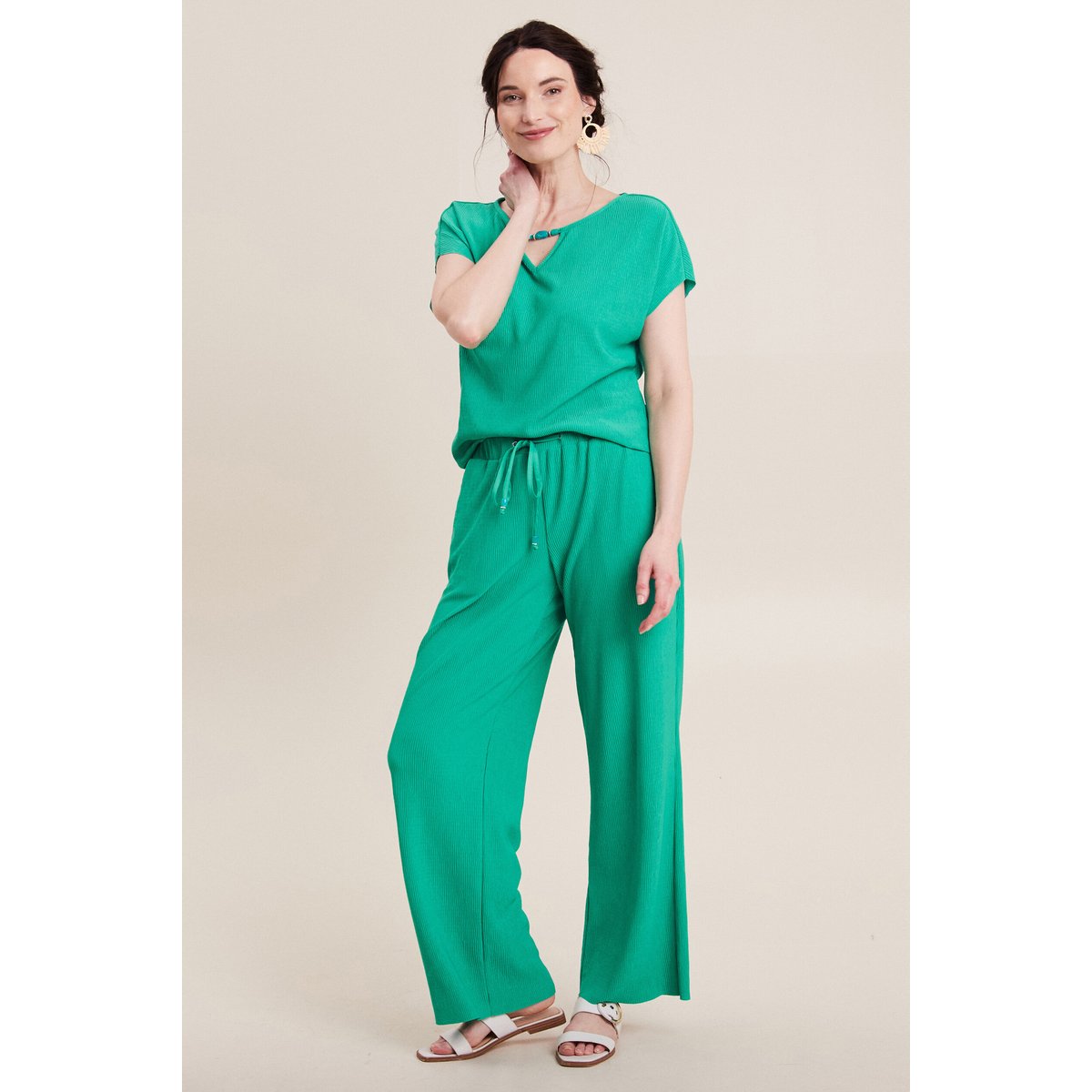 Pantalon flou taille basse vert turquoise, BREAL