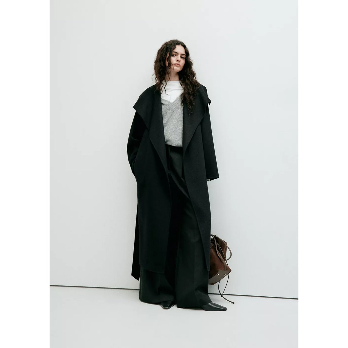 Manteau laine fait à la main ceinture noir, MANGO