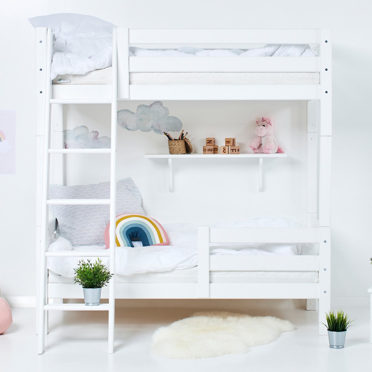 Lit Superposé pin massif ECO LUXURY blanc, HOPPEKIDS