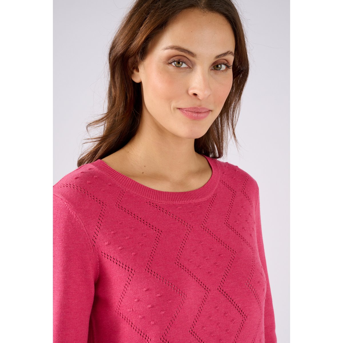 Pull points en relief et jeu d'ajourés rose framboise, DAMART