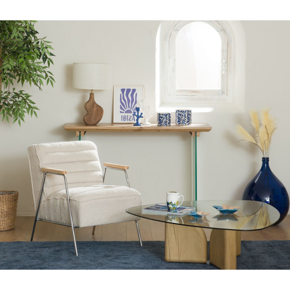Console en verre et MDF L120 cm Davis marron, AMADEUS