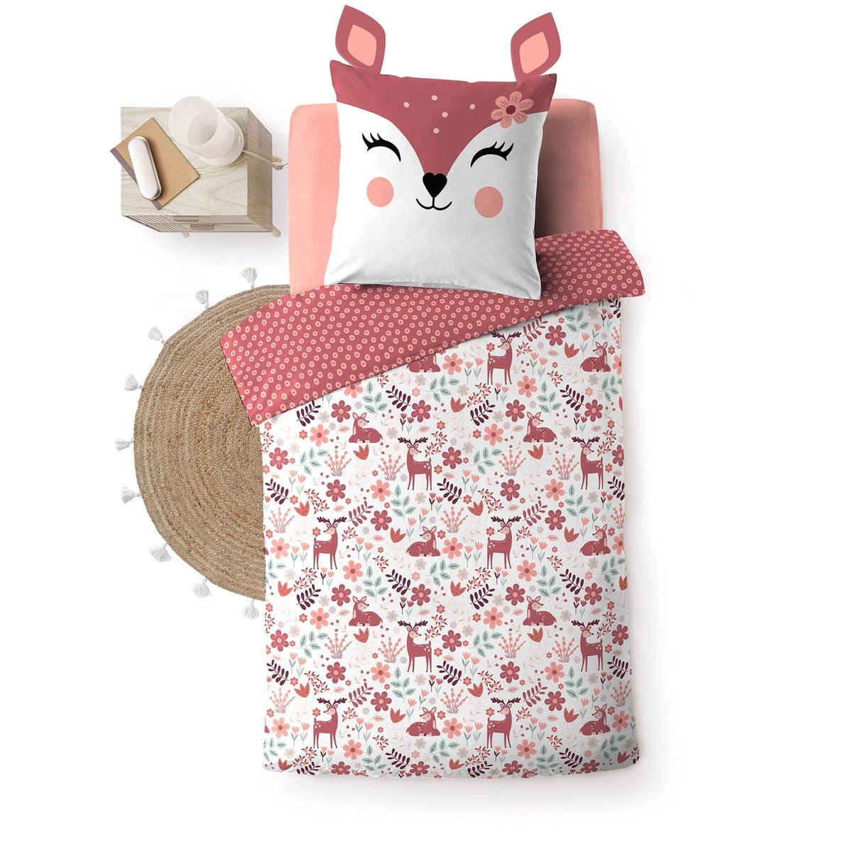 Parure de lit enfant réversible BICHETTE rose, TOILINUX