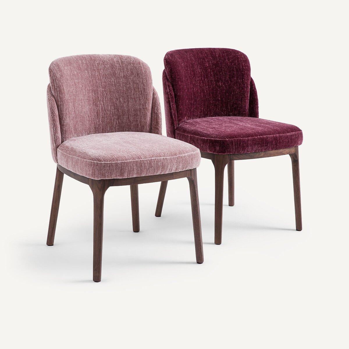 Chaise pied noyer et velours, Jabote bourgogne, AM.PM