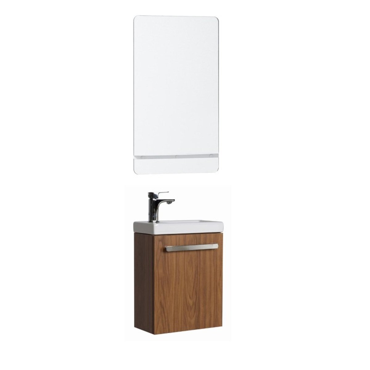 Ensemble lave-mains suspendu avec robinet et miroir NEVADA décor noyer, MOB IN