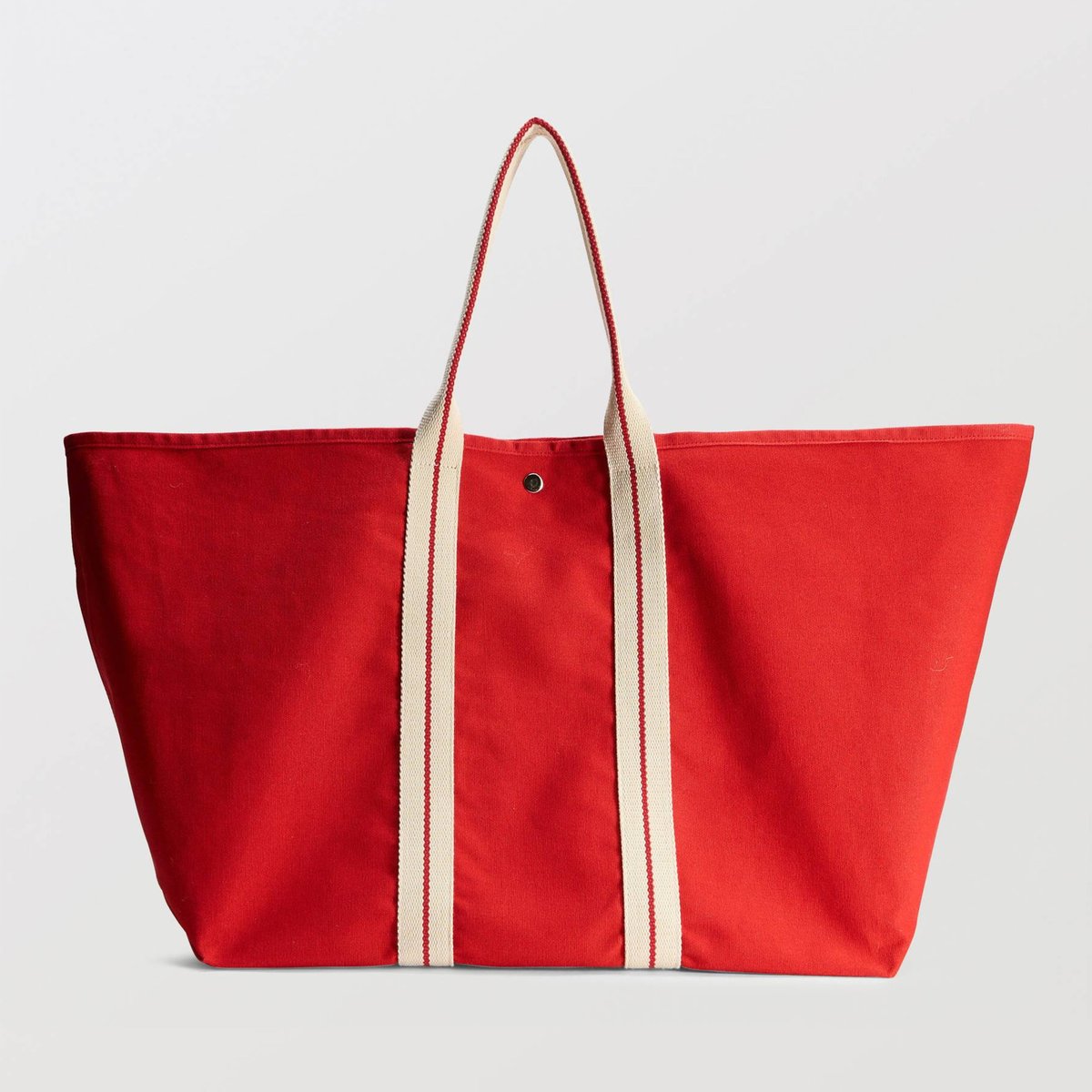 Cabas en coton à anses contrastées rouge, MONOPRIX