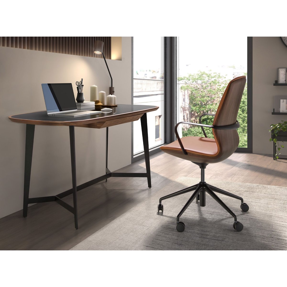 Fauteuil de bureau pivotant en similicuir marron | noir, ANGEL CERDA