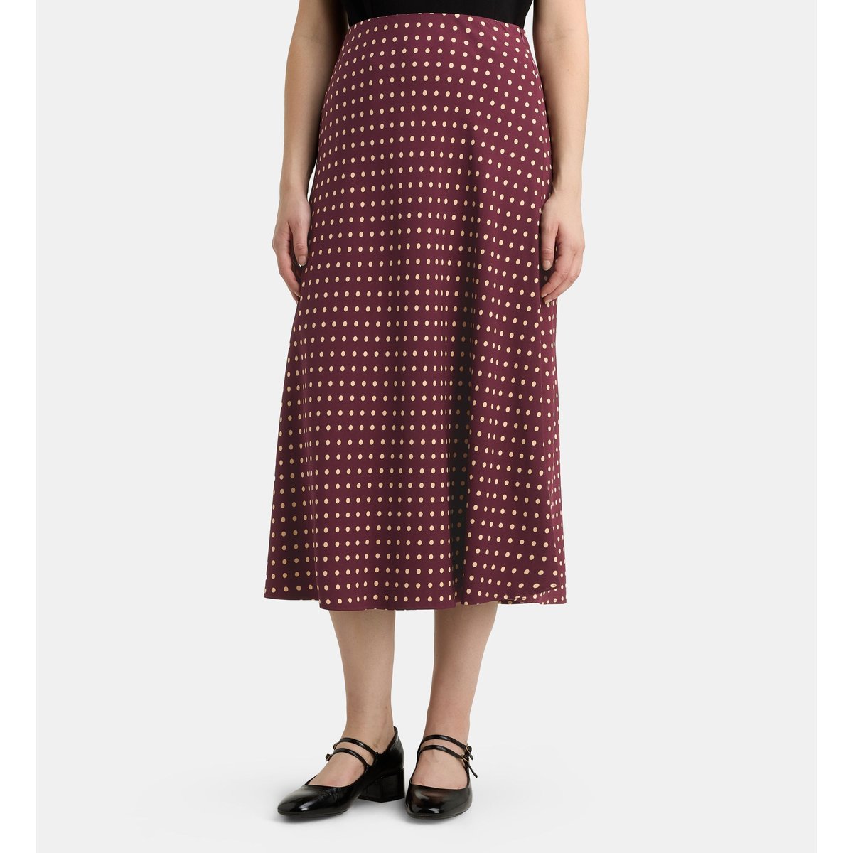 Jupe midi évasée turin dot pois bordeaux, GALERIES LAFAYETTE