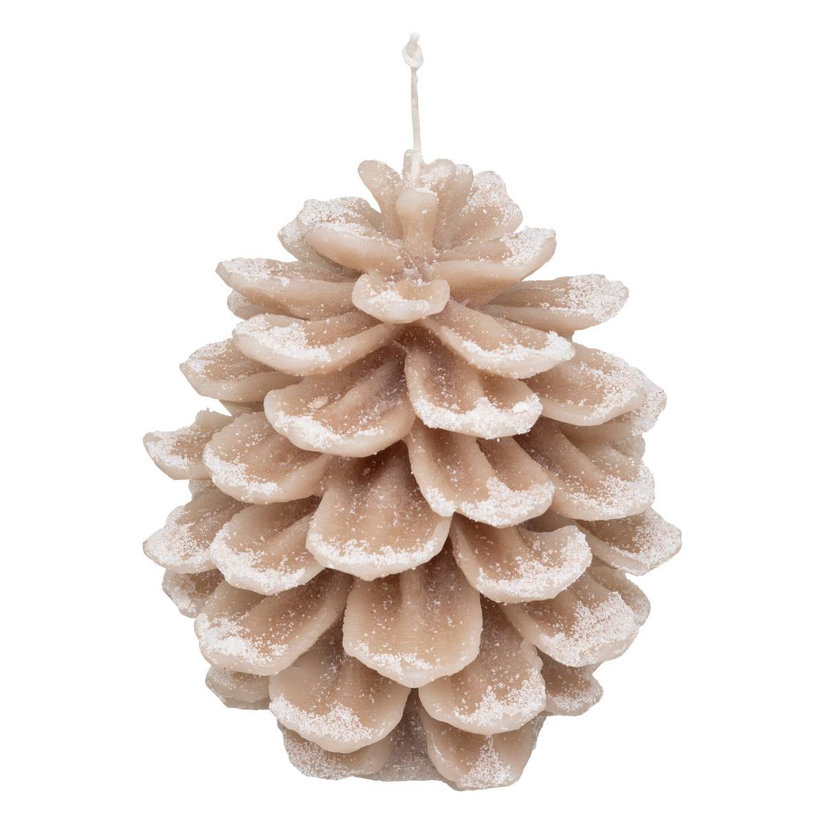 Bougie pomme de pin avec neige 15,5 cm 560 gr blanc, ATMOSPHERA