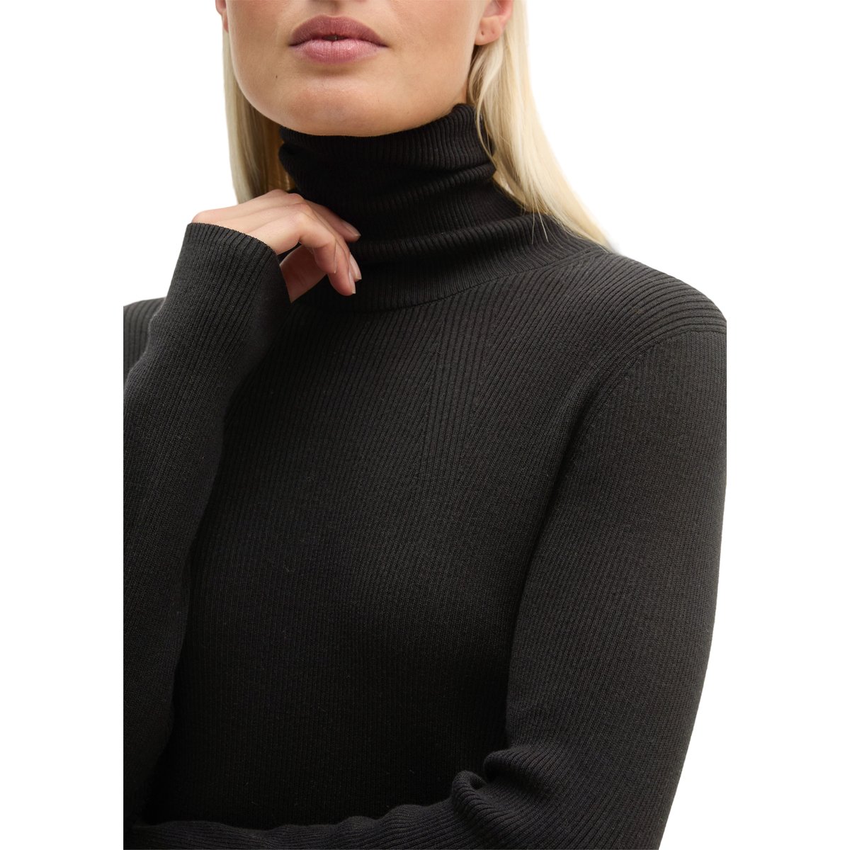 Pull à col roulé slim en coton organique noir, MARC O'POLO