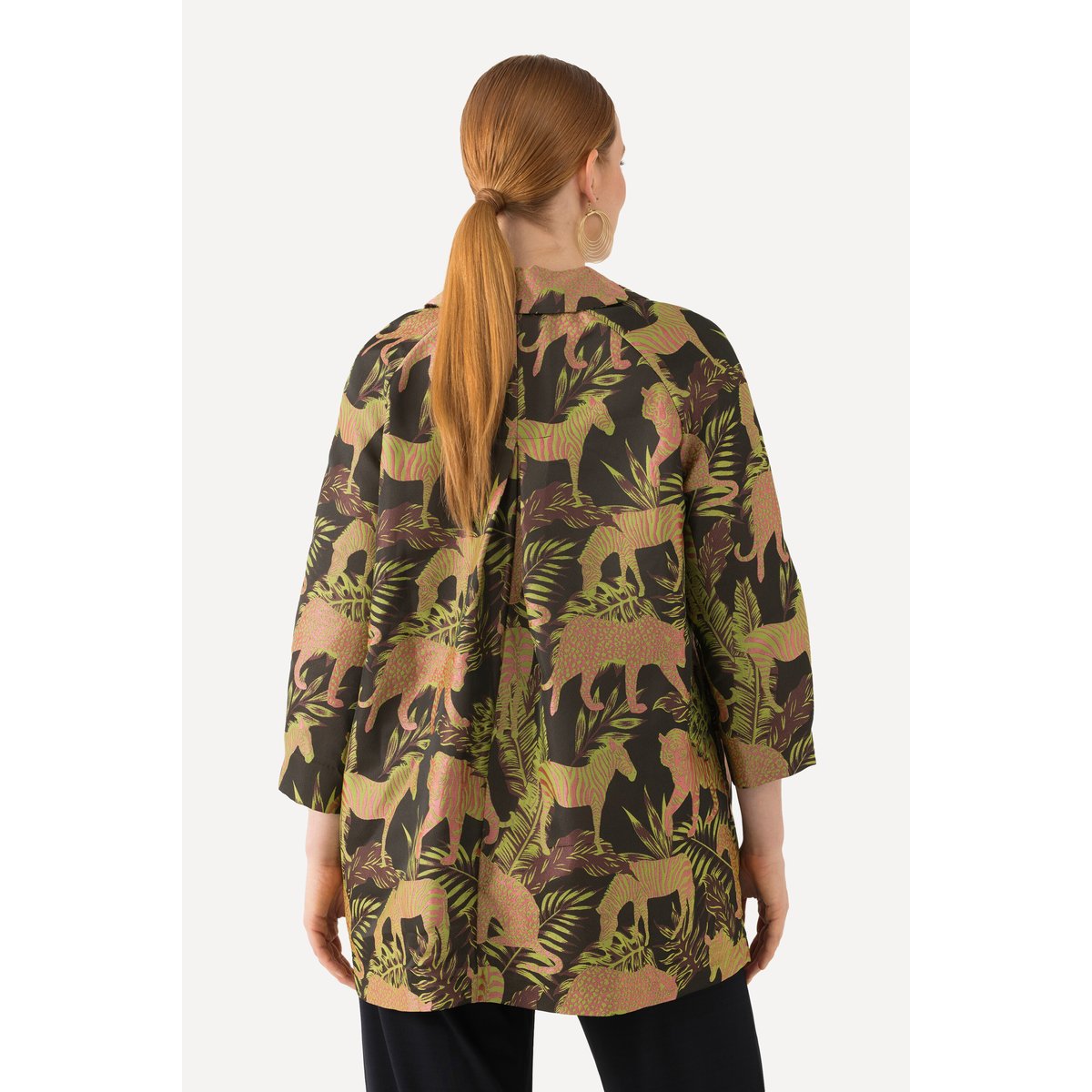 Veste à col chemise, tissu Jacquard à motif noir, ULLA POPKEN