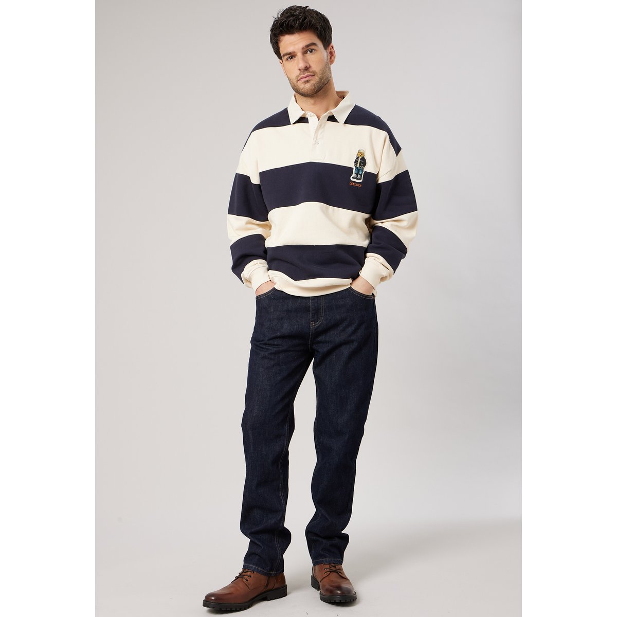 Polo loose homme en 100% coton PRINCETON ivory, DEELUXE