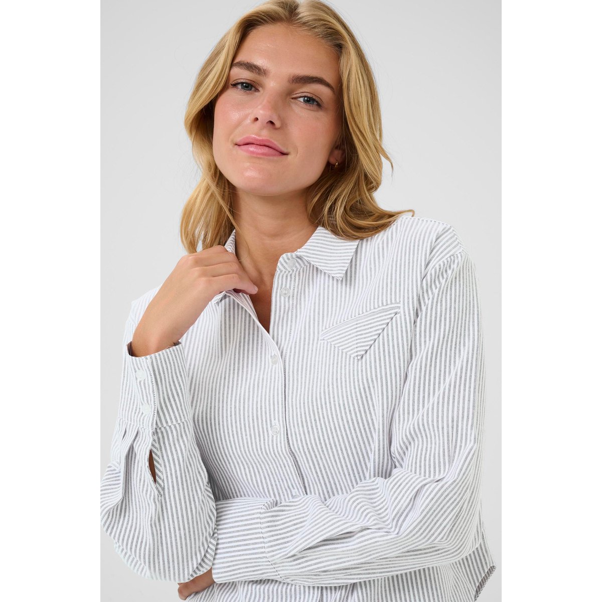 Chemise à manches longues blanc noir white/blanc oxford stripe, KAFFE