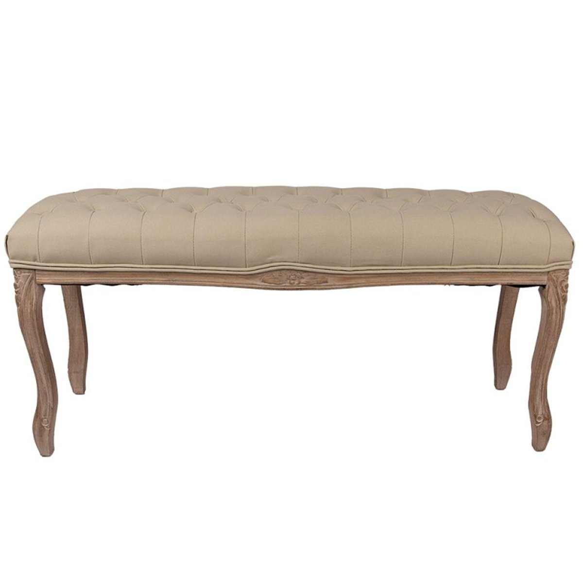 Banquette capitonnée classique bois et tissu beige 112x36x50cm beige, WADIGA