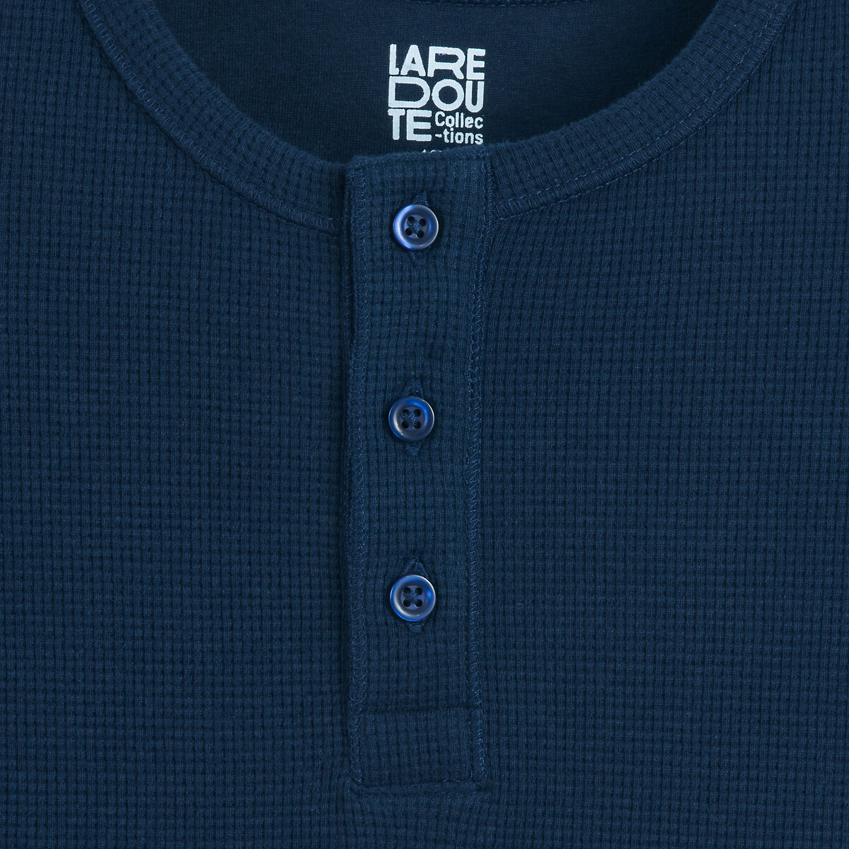 Pack of 2 T-Shirts with Grandad Collar in Waffle Knit white + navy, LA REDOUTE COLLECTIONS