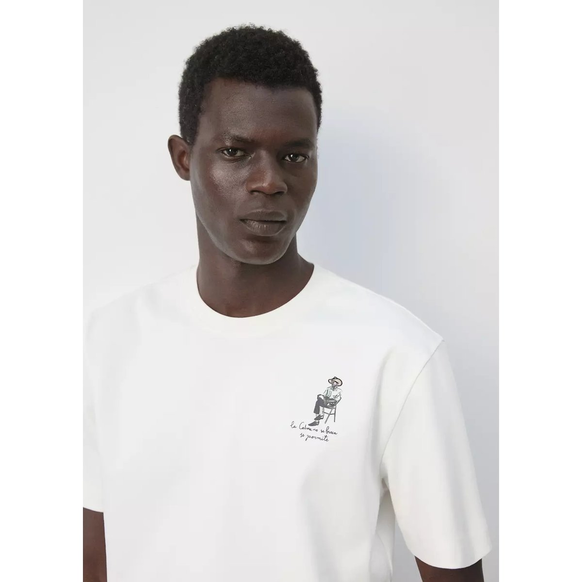 T-shirt 100 % coton détail brodé blanc, MANGO MAN
