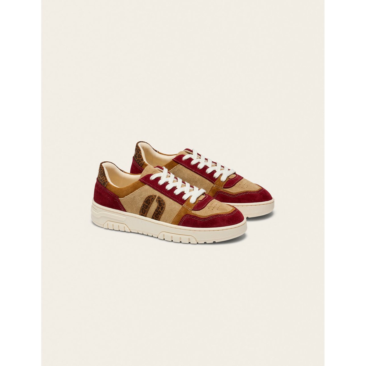 Baskets basses NORA bordeaux camel beige, ODAJE