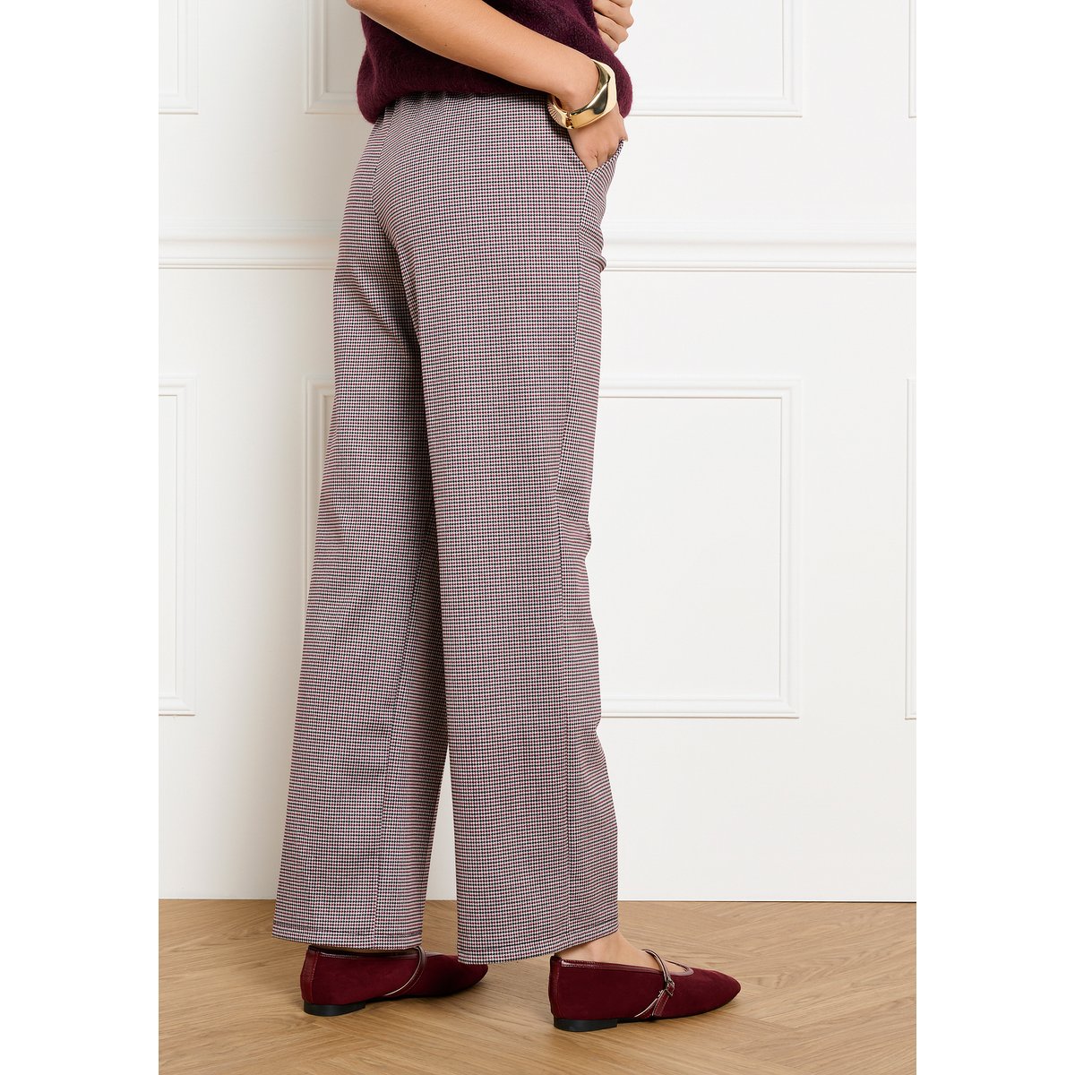 Pantalon droit pied-de-poule noir, LOLALIZA