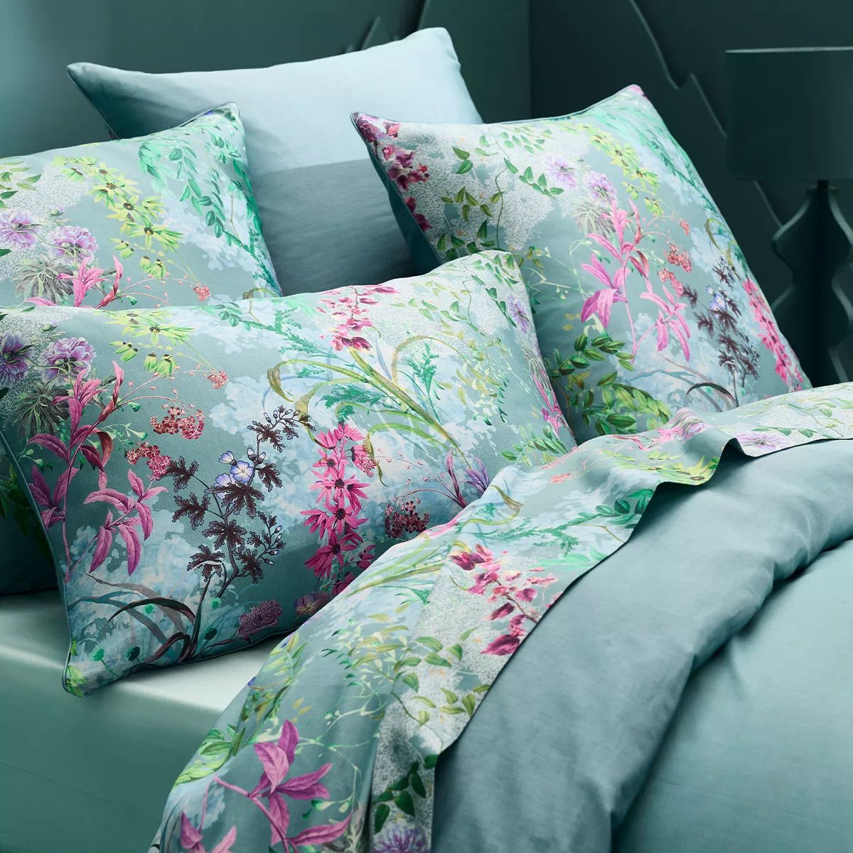 Parure de lit satin de coton 90 fils OMBRES BOISEES givre, GARNIER THIEBAUT