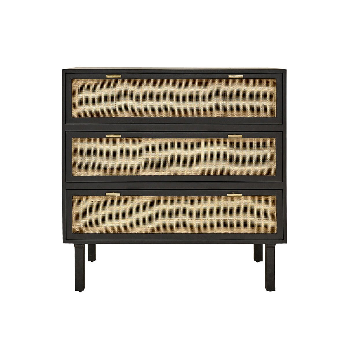 Commode en bois et cannage 90 cm 3 tiroirs BLAISE noir, BERAH GETAH