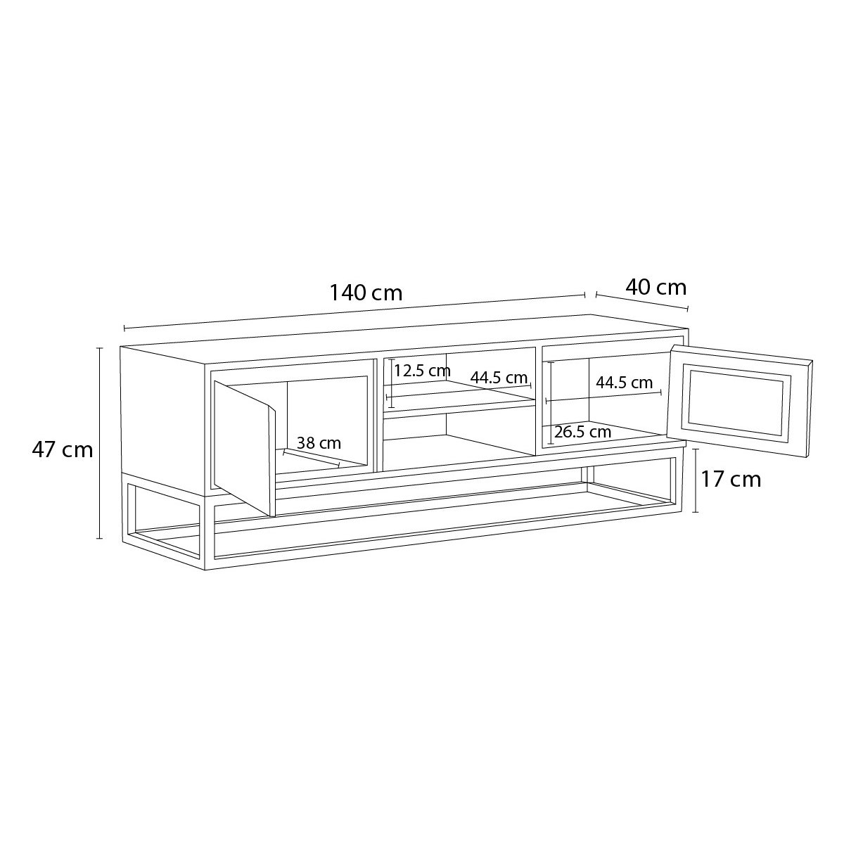 Meuble TV 140 cm bois massif, BERGERAC marron clair, BOBOCHIC