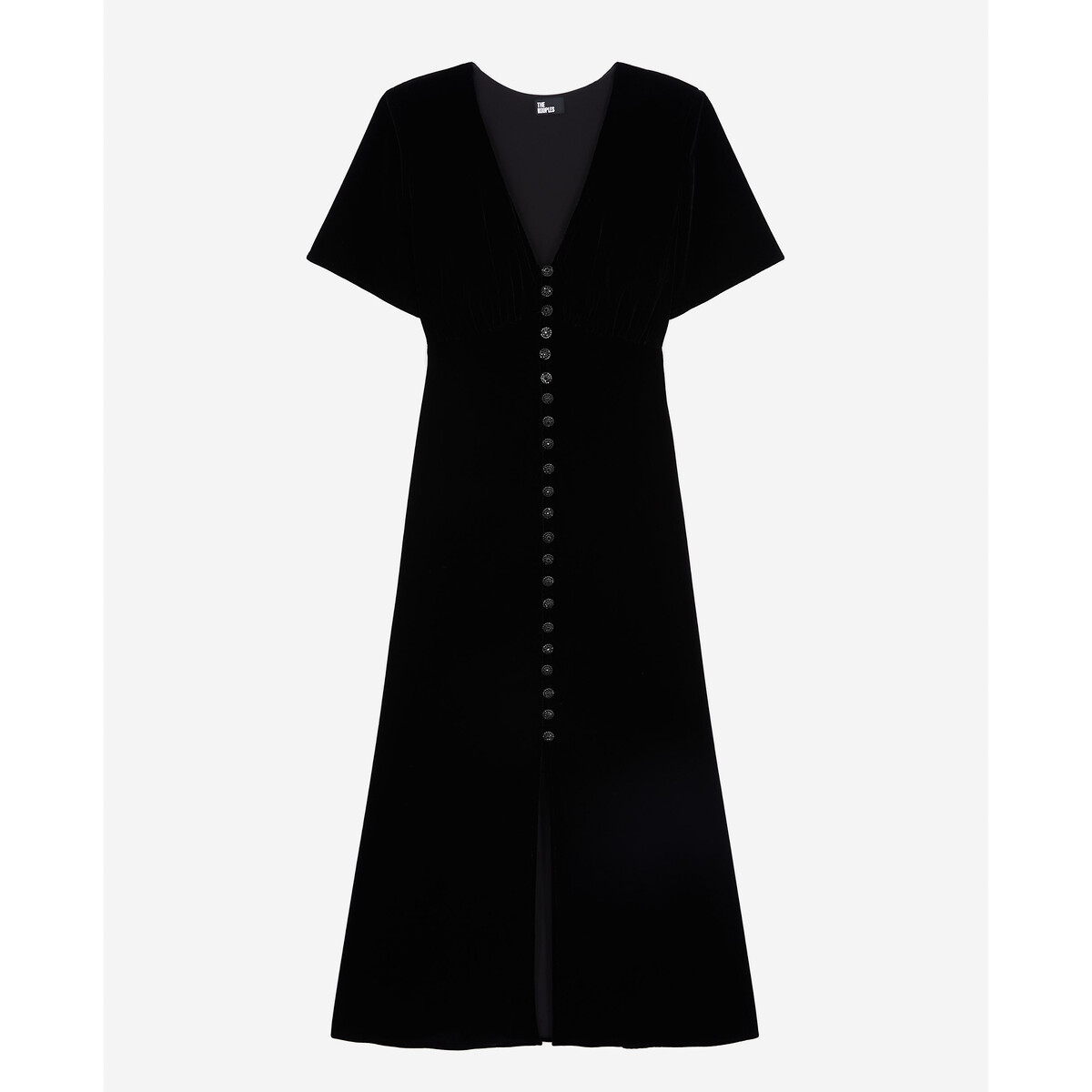Robe velours mi-longue boutonnée, manches courtes noir, THE KOOPLES