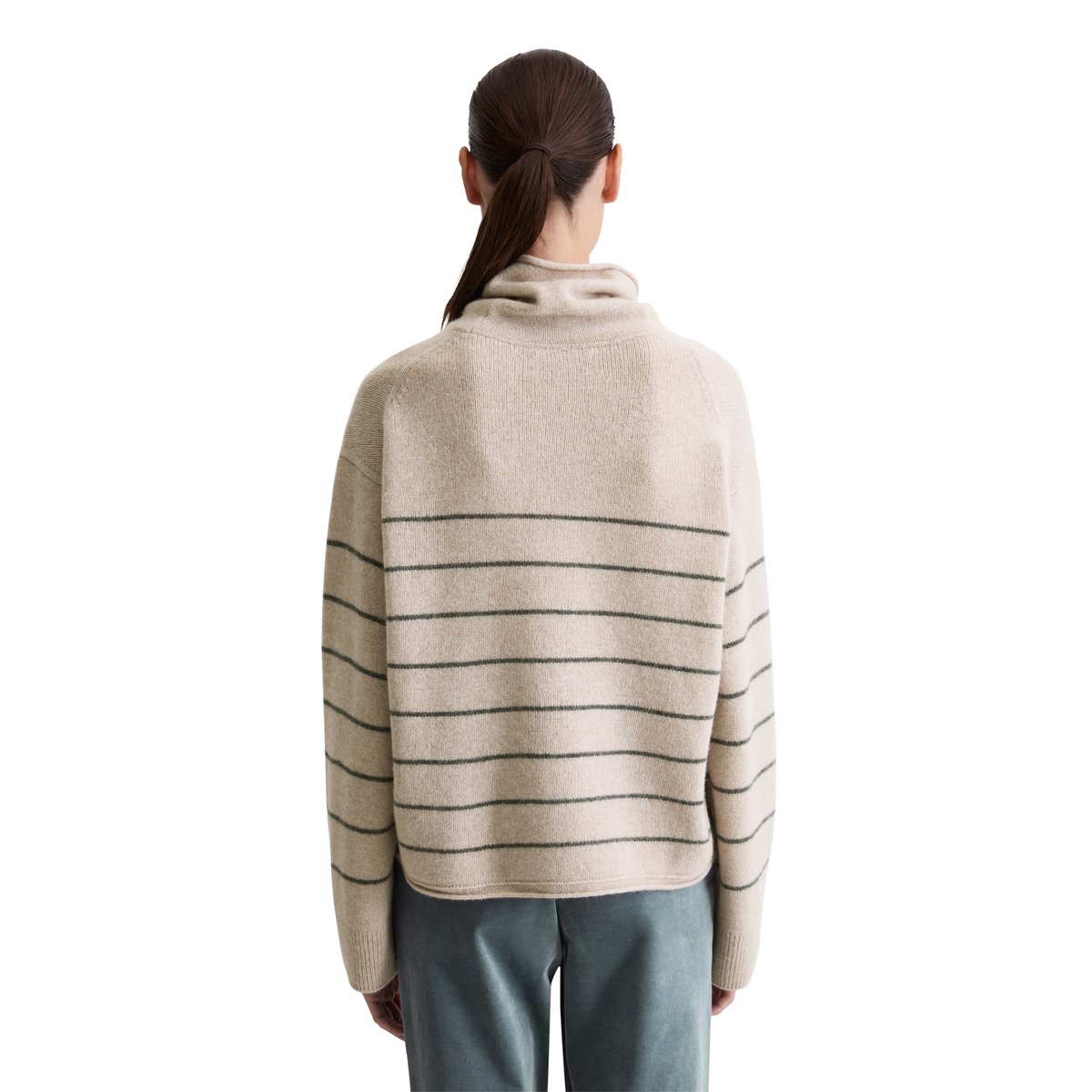 Pull à col roulé rayé relaxed en doux mélange de laine mérinos gris clair, MARC O'POLO