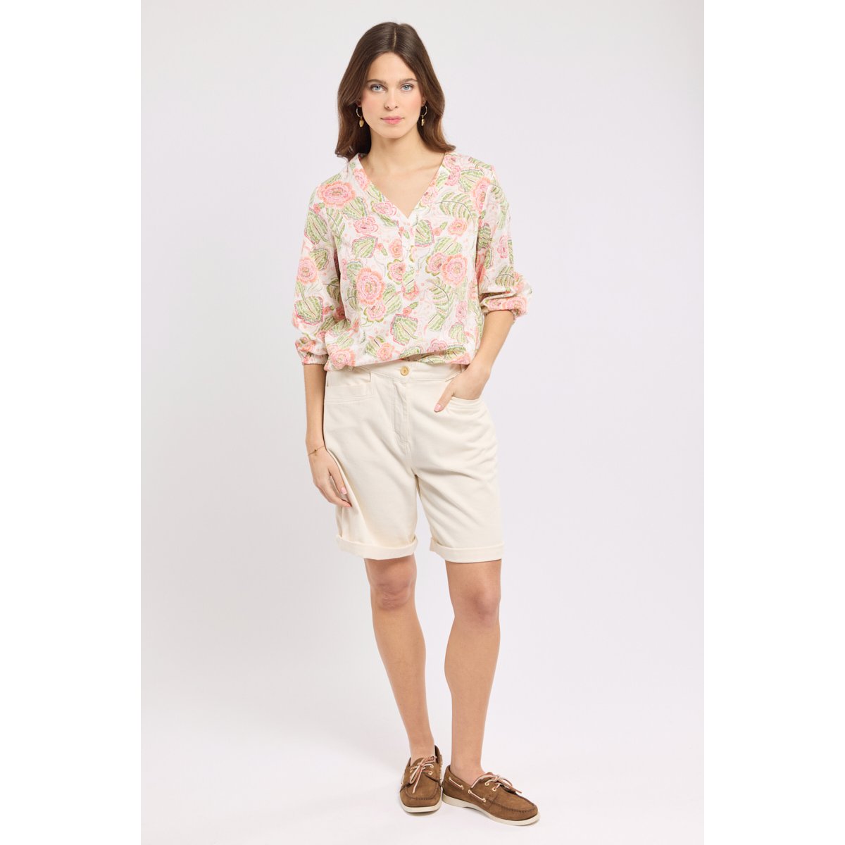 Blouse imprimée - coton imprimé fleurs crayonnées, ARMOR-LUX