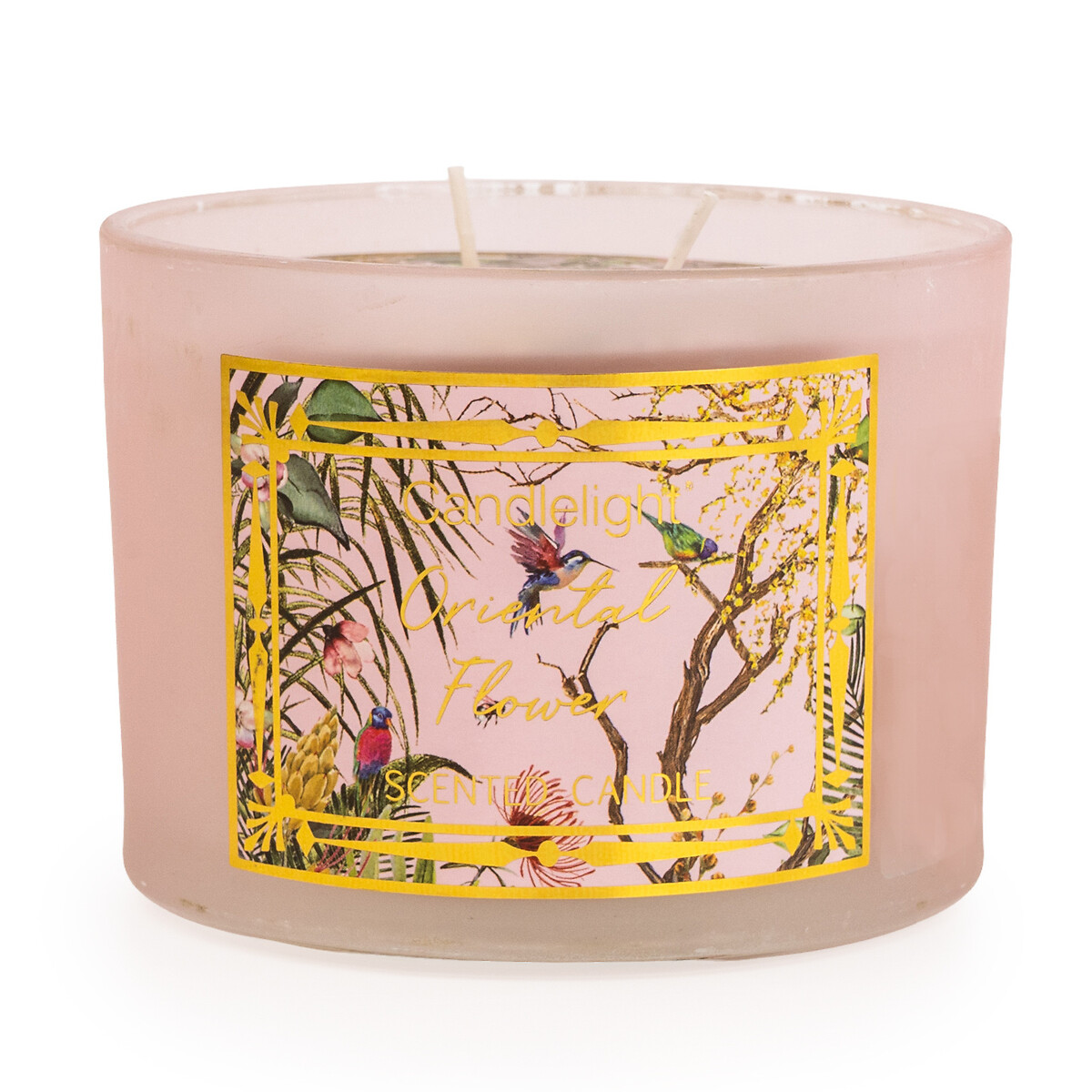 Chinoiserie Oriental Flower Two Wick Wax Filled Candle Pot pink, SO'HOME