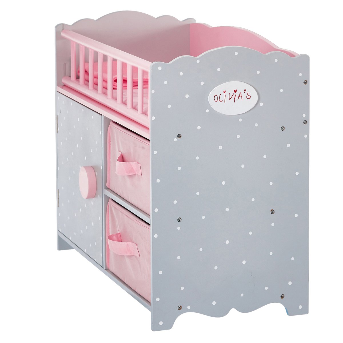 Berceau poupée avec rangement, Bois, POLKA DOTS PRINCESS rose, TEAMSON KIDS