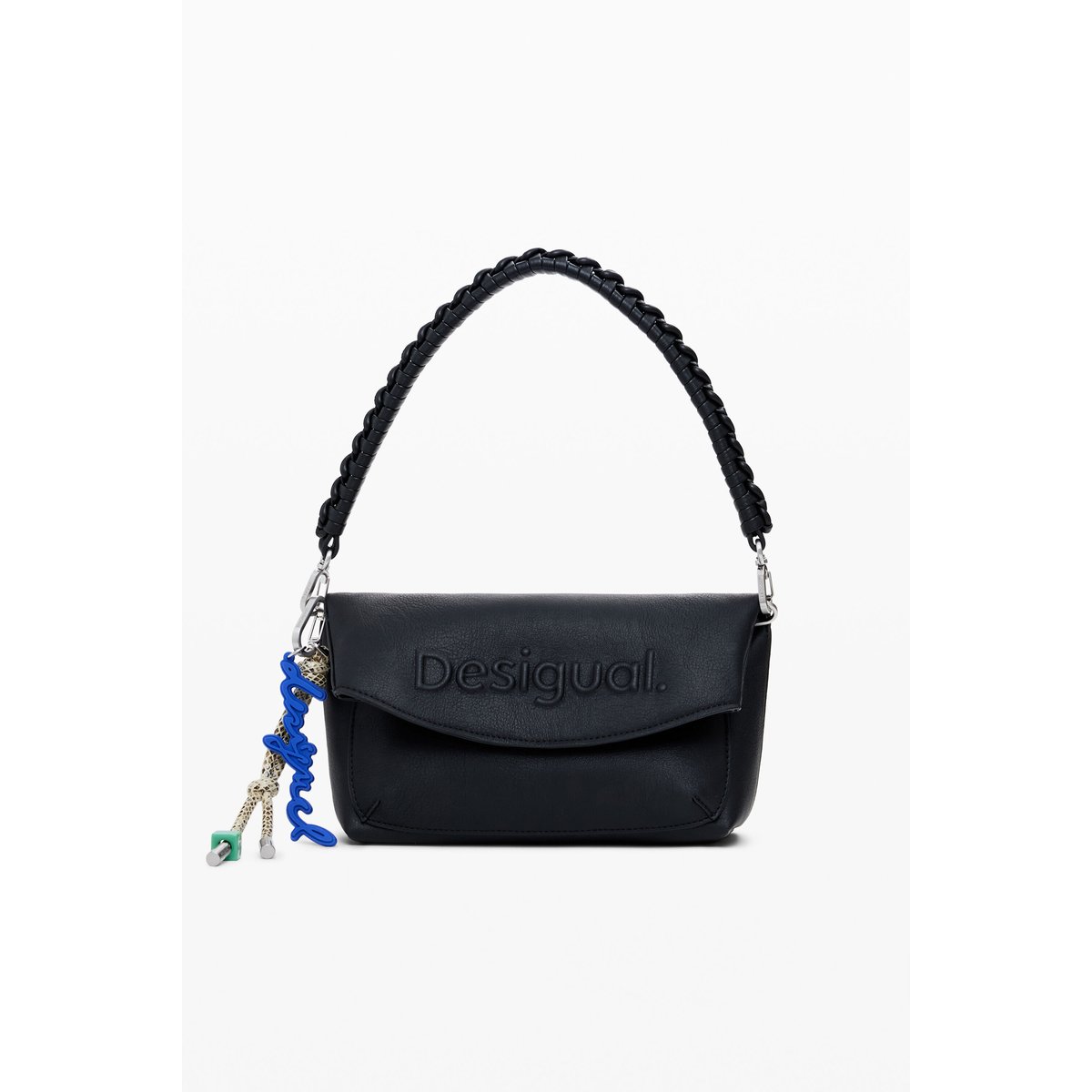 Sac à rabat logo 3D moyen noir, DESIGUAL
