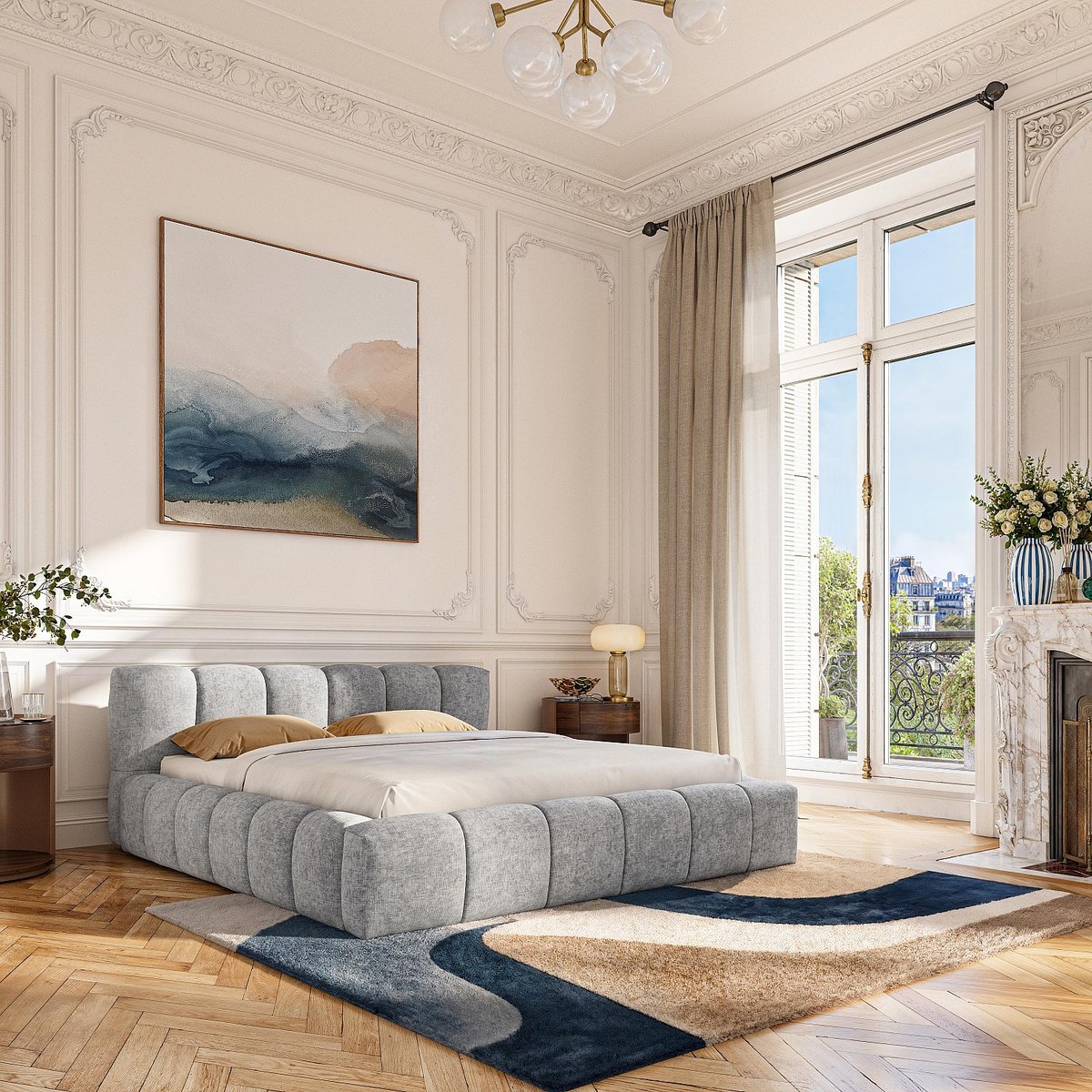 Lit coffre en tissu chenille SETANA gris, HABITAT