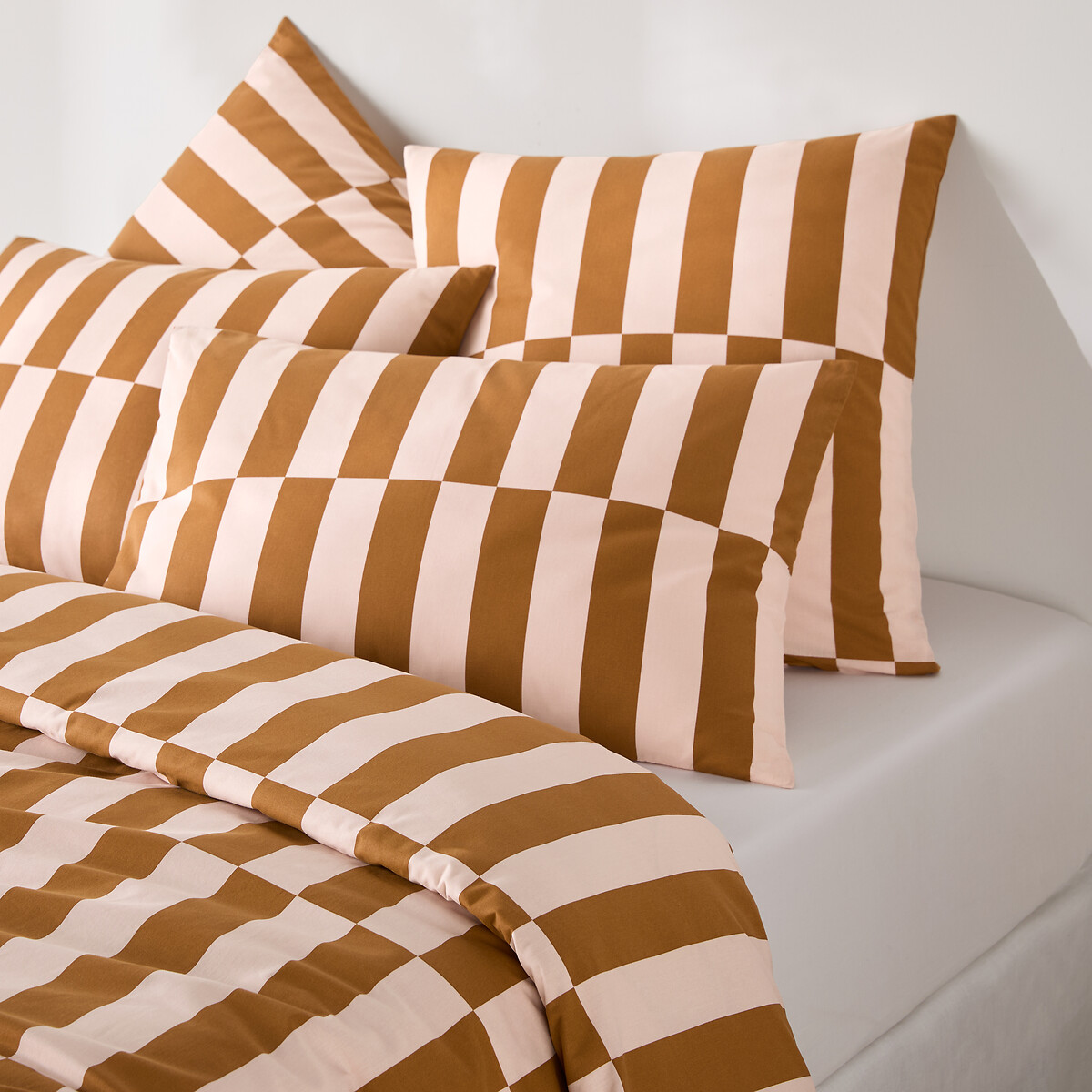 Fronha de almofada em 50% algodão reciclado, estampado geométrico, TABAKA CARAMEL rosa/caramelo, LA REDOUTE INTERIEURS