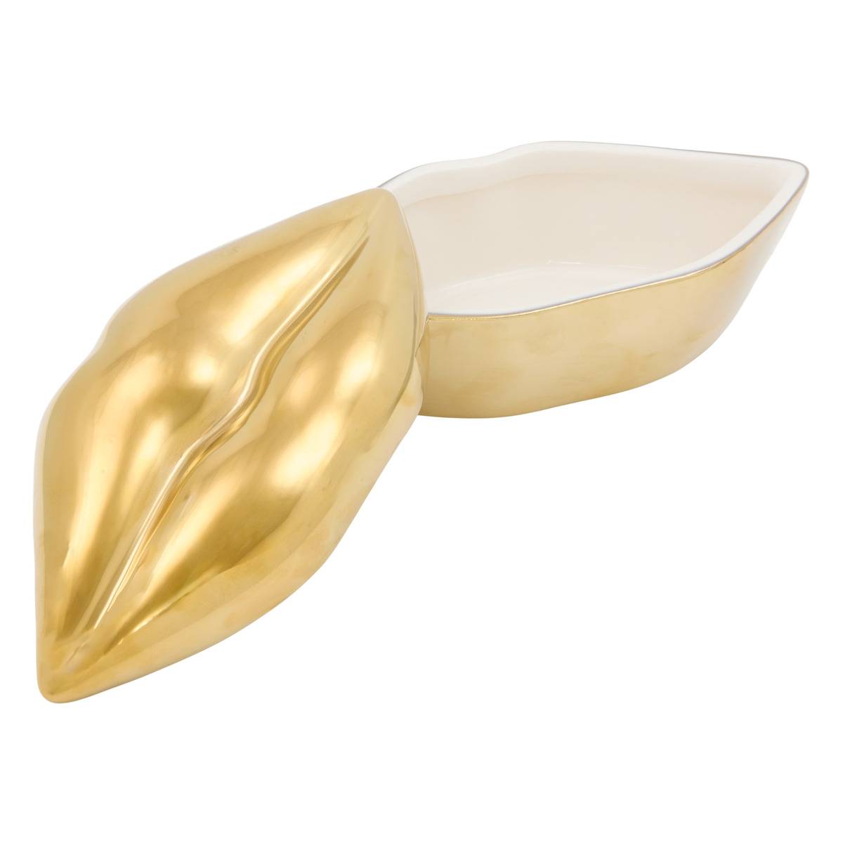 Boîte déco oblong en dolomite CRUSH doré, ATMOSPHERA