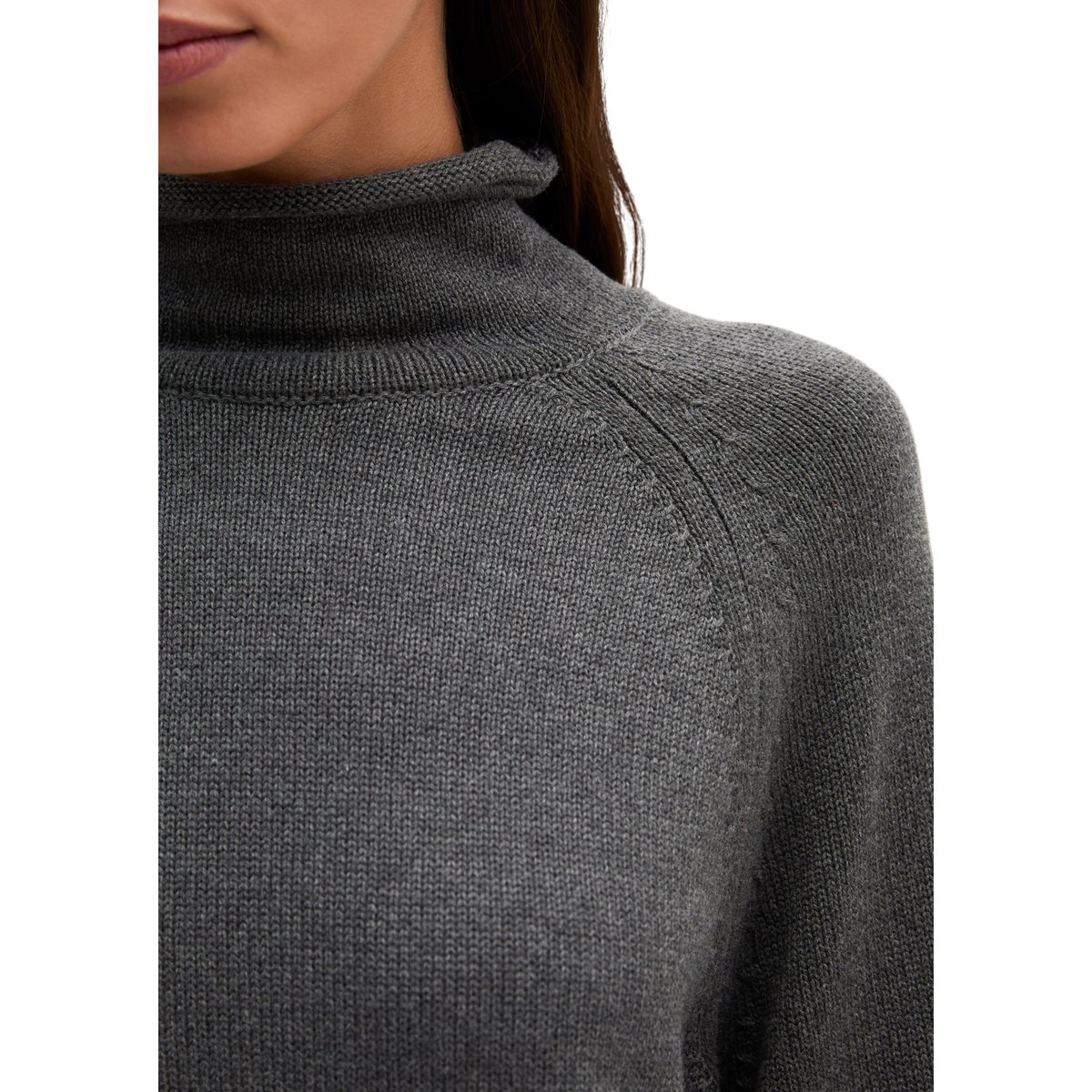 Pull à col roulé ample en coton biologique épais gris, MARC O'POLO