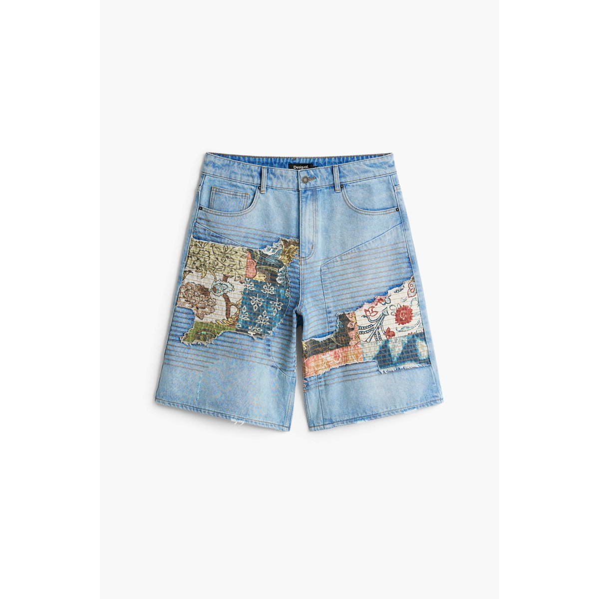 Bermuda en jean à patchs bleu clair, DESIGUAL