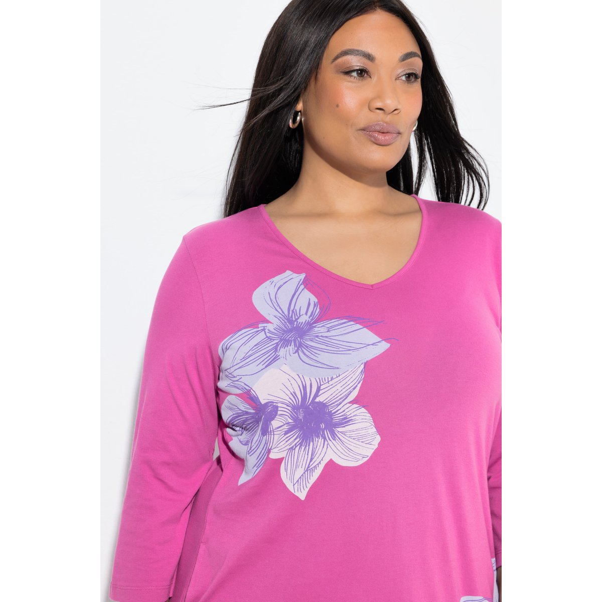 T-shirt long à fleurs fuchsia clair, ULLA POPKEN