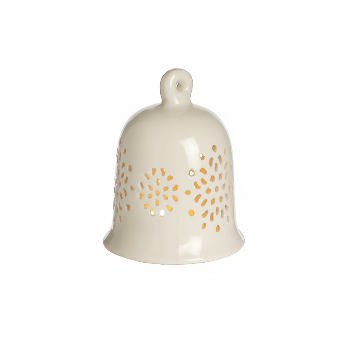 Suspension décorative de noël cloche à led en grès H13 beige, SIA DECO