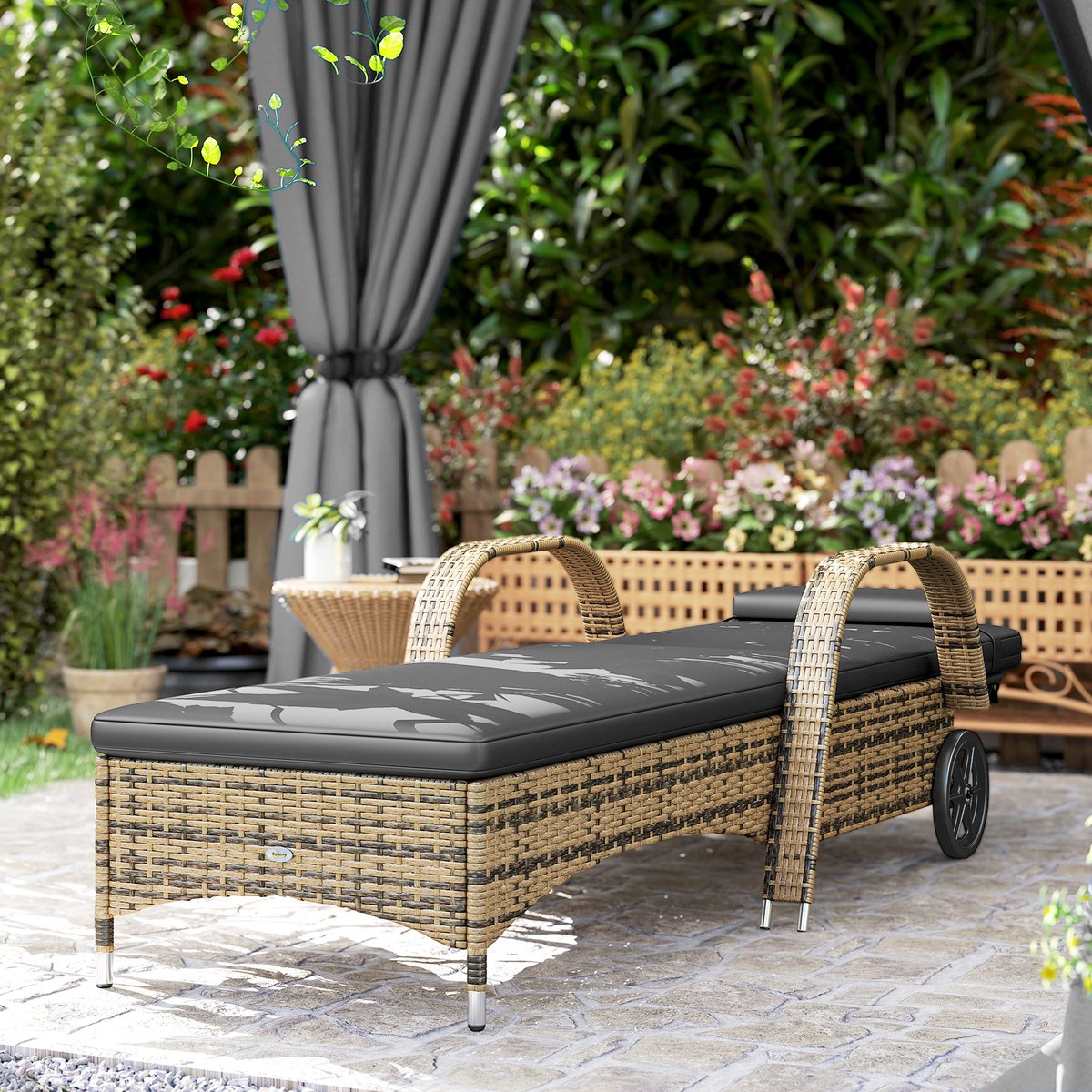 Chaise longue individuelle en rotin (modèle « gris, OUTSUNNY