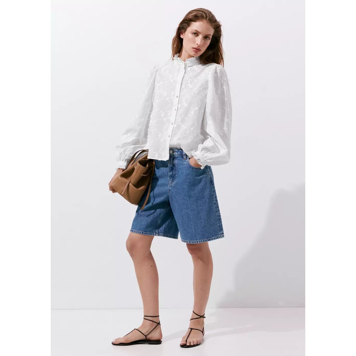 Blouse 100 % coton avec broderies florales blanc, MANGO
